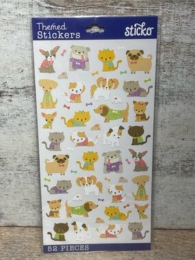 Sticko Theme Stickers Assorted Animals Dogs, Cats, Mouse & Bones 52 Pieces New